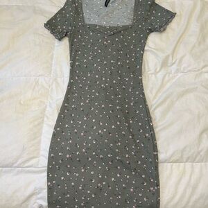 Divided Olive Floral Midi Dress